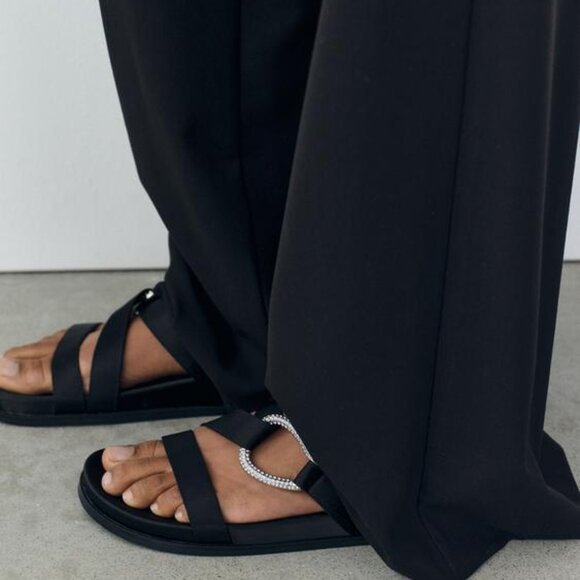 ZARA RHINESTONE EMBELLISHED FLAT SANDALS - Picture 1 of 6